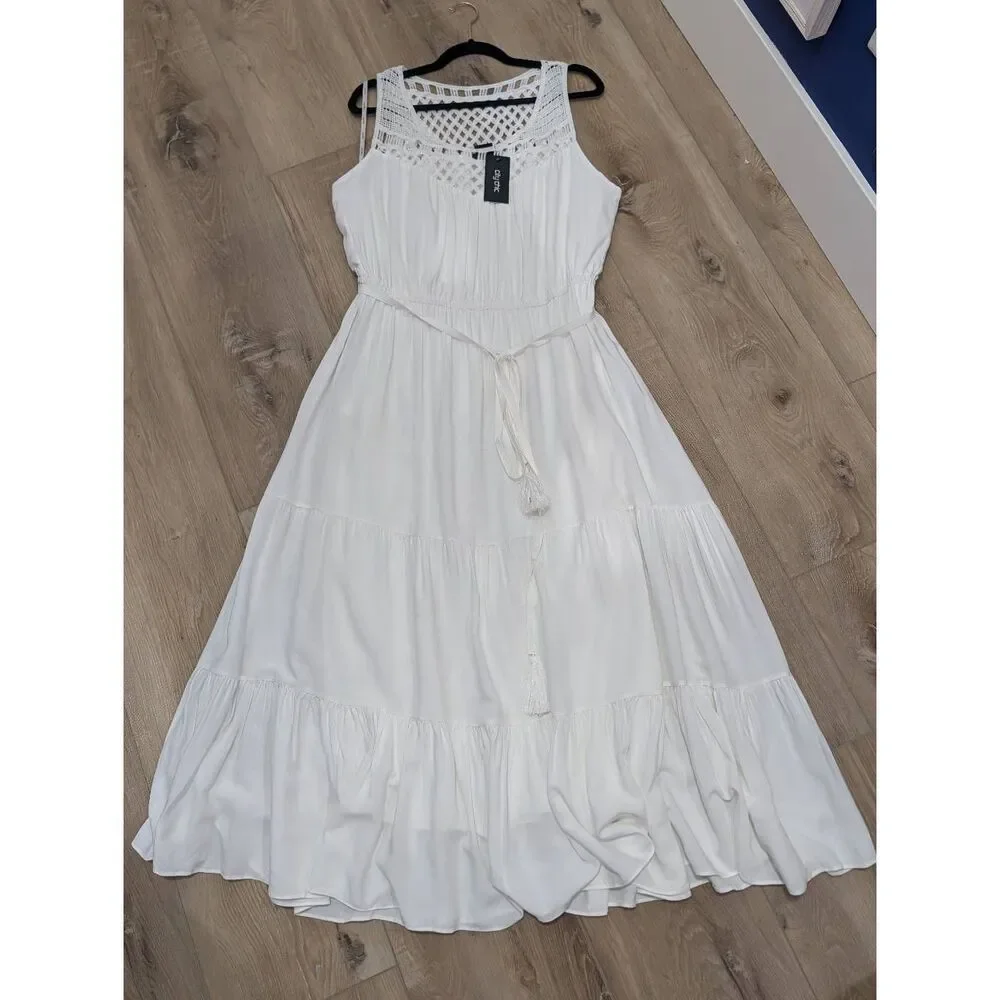 City Chic Maxi Tiered Crochet Dress Ivory Plus Size 18 1X BNWT Boho Bridal Beach
